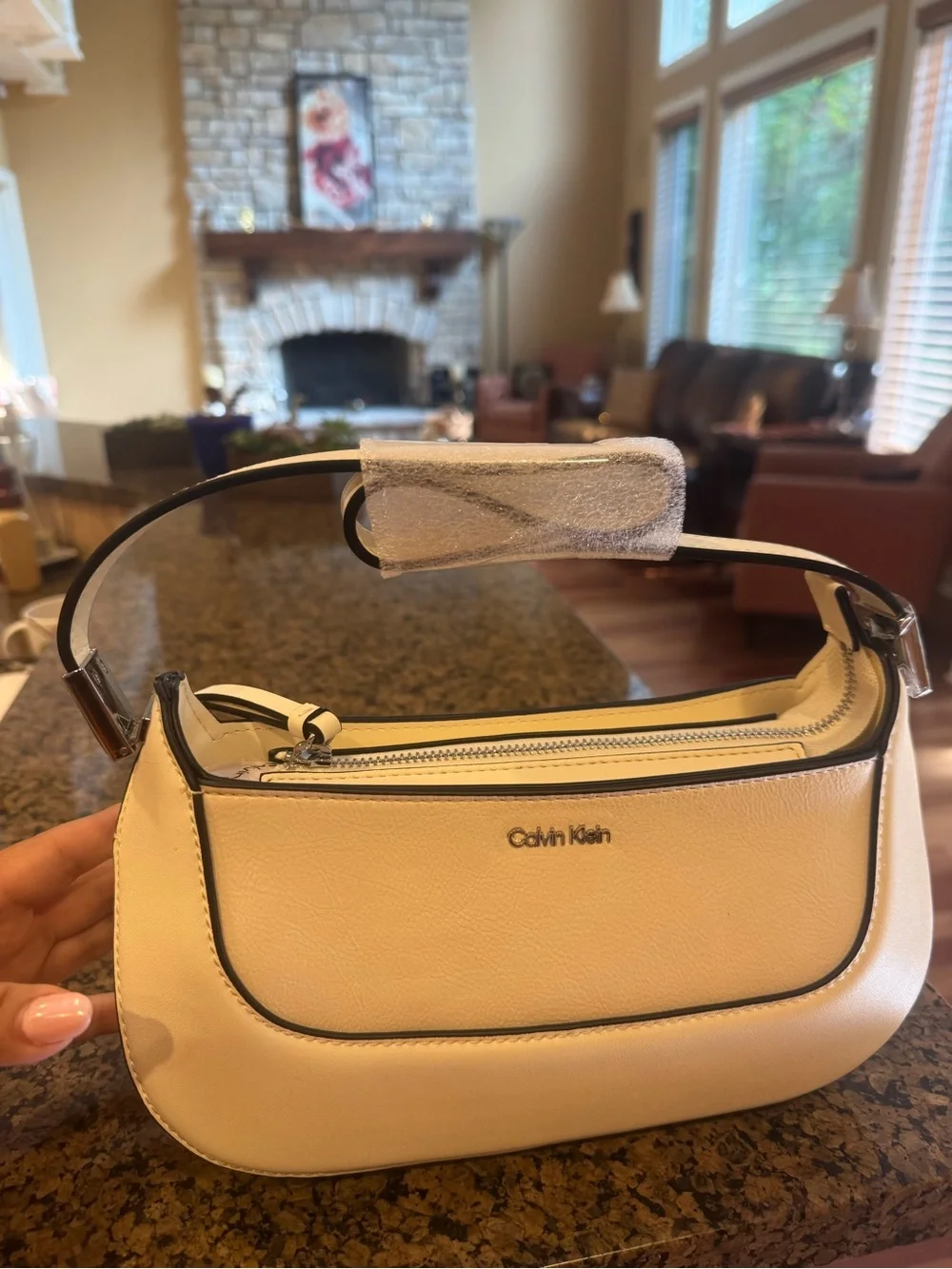 Calvin Klein Cream Shoulder Bag with Black Trim